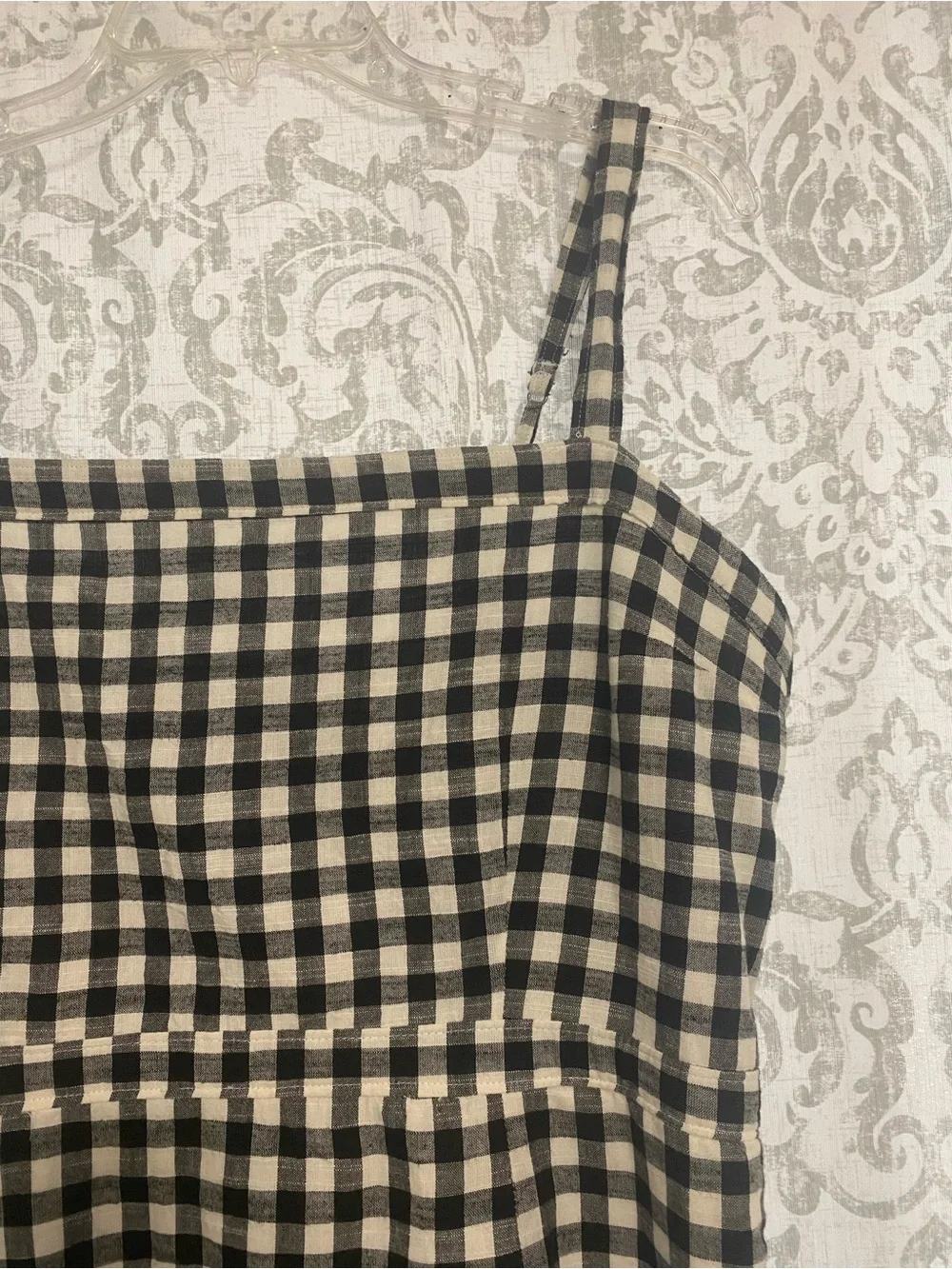 Abercrombie & Fitch Square Neck Pocket Gingham Preppy Mini Dress Black White XL